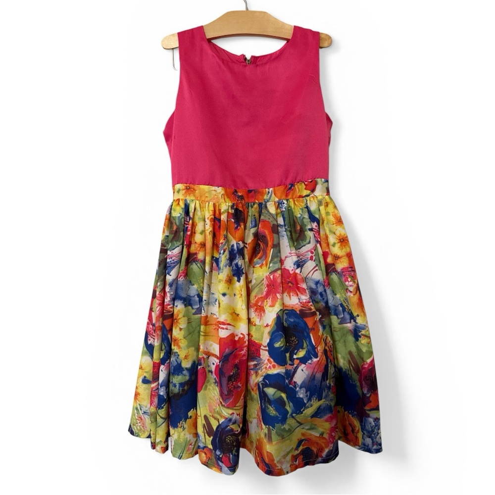 Dorissa Vibrant Pink and Multicolor Kids Dress